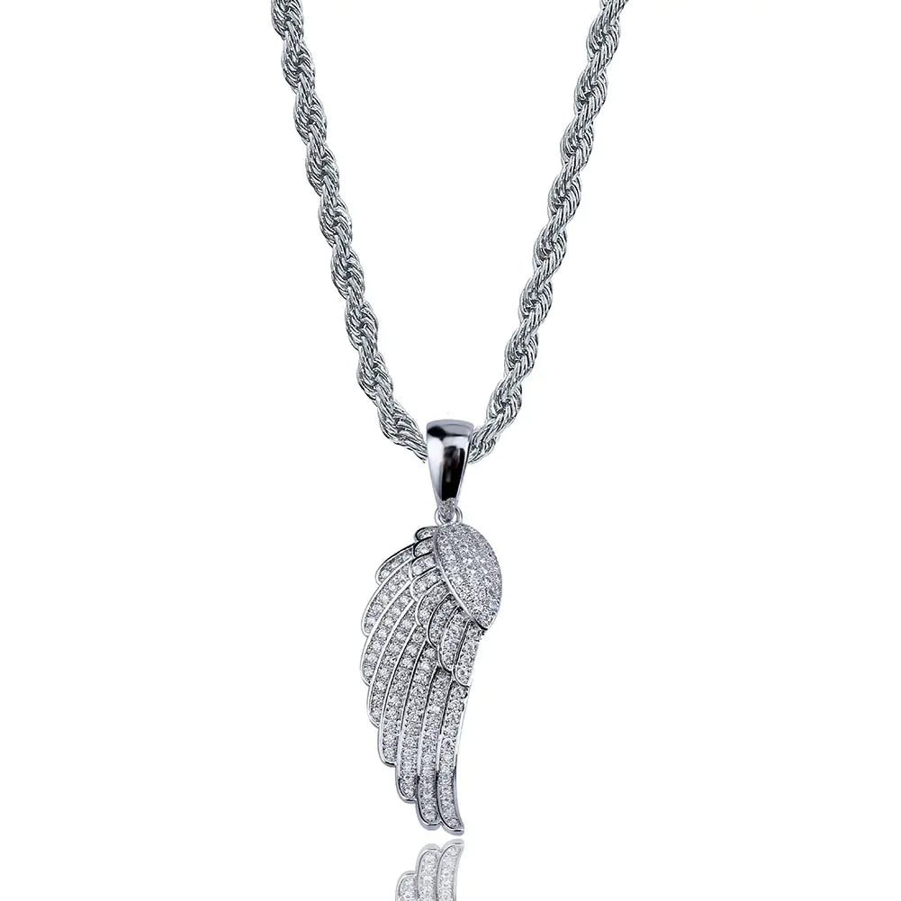 Men's Hip Hop Necklace with Feather Pendant and Zirconia