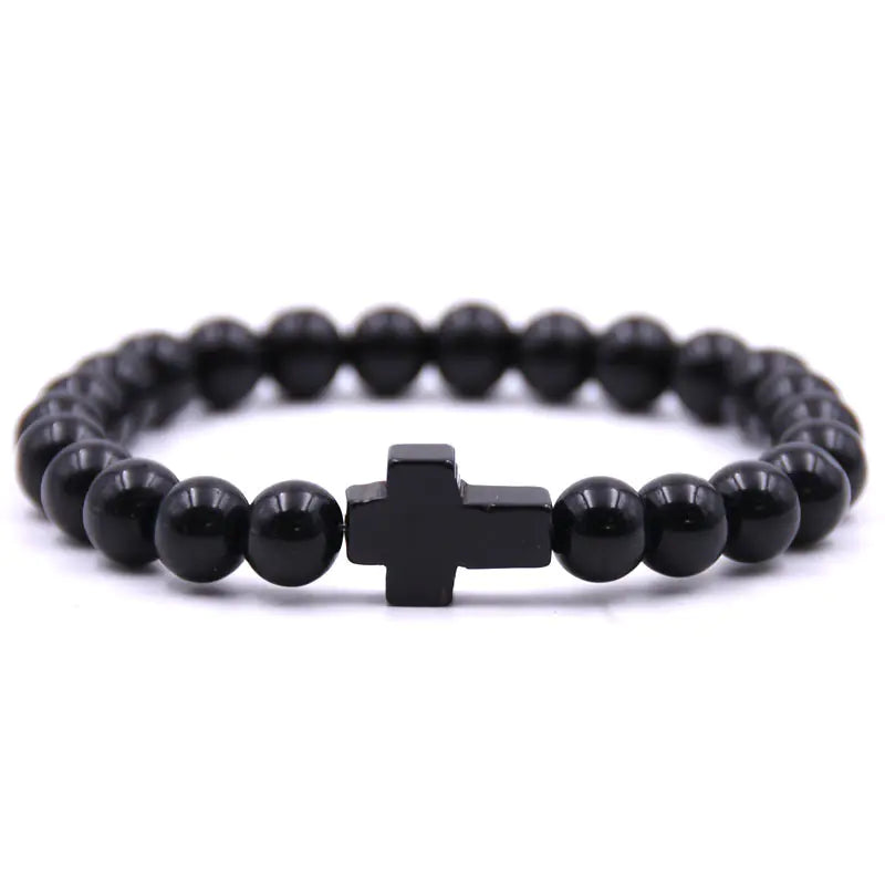Natural Stone Cross Beaded Bracelet
