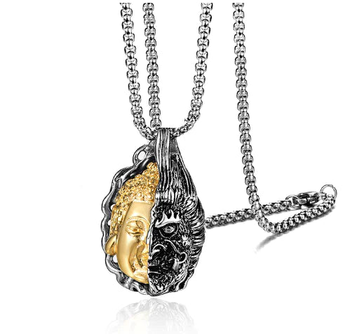 Double-Sided Buddha Pendant Necklace - Hip Hop Style