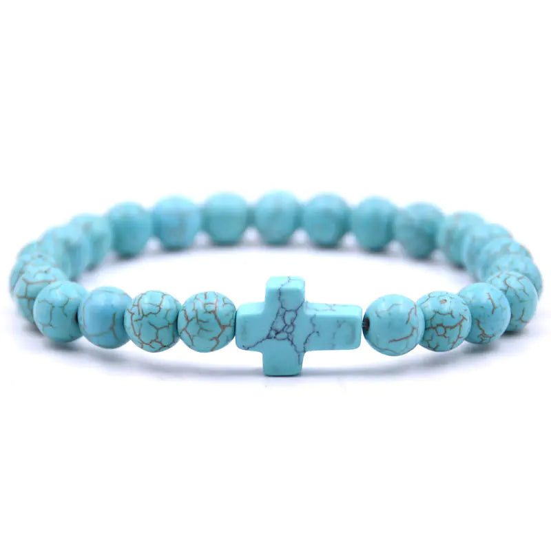 Natural Stone Cross Beaded Bracelet