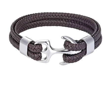 New Jewelry, Anchor Cross Men’s Leather Bracelet