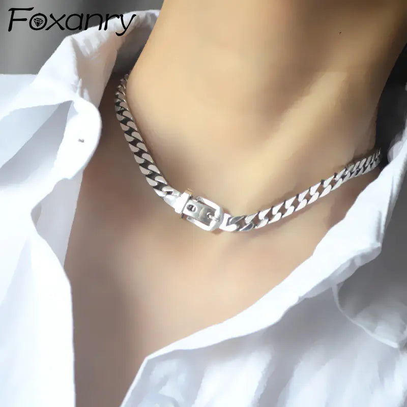 Unisex Hip-hop Sterling Silver Belt Necklace for Parties