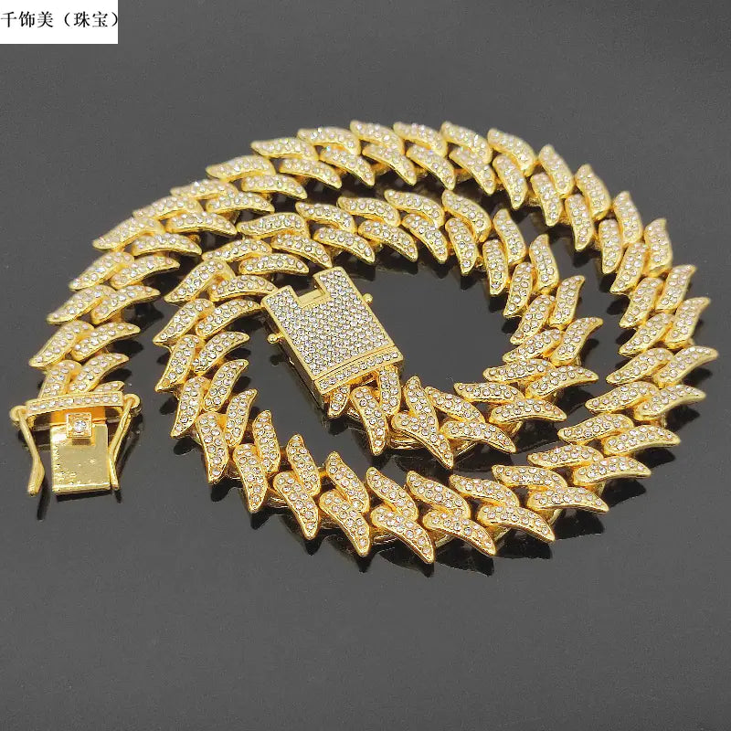 Alloy Dragon Tooth 16mm Cuban Link Hip Hop Necklace