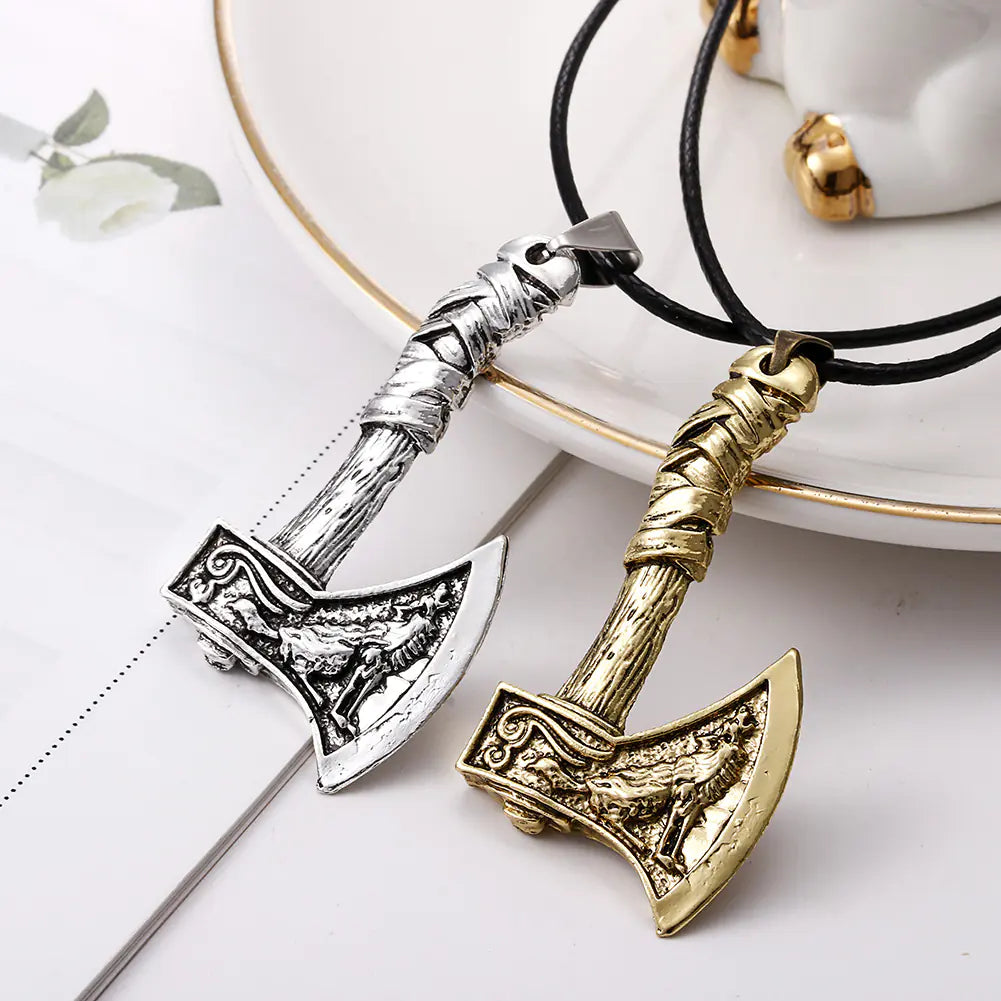 Viking Pirate Jewelry Celtic Wolf Raven Axe Pendant