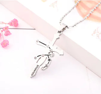 Zodiac Sign Titanium Steel Necklace with Hip-Hop Pendant