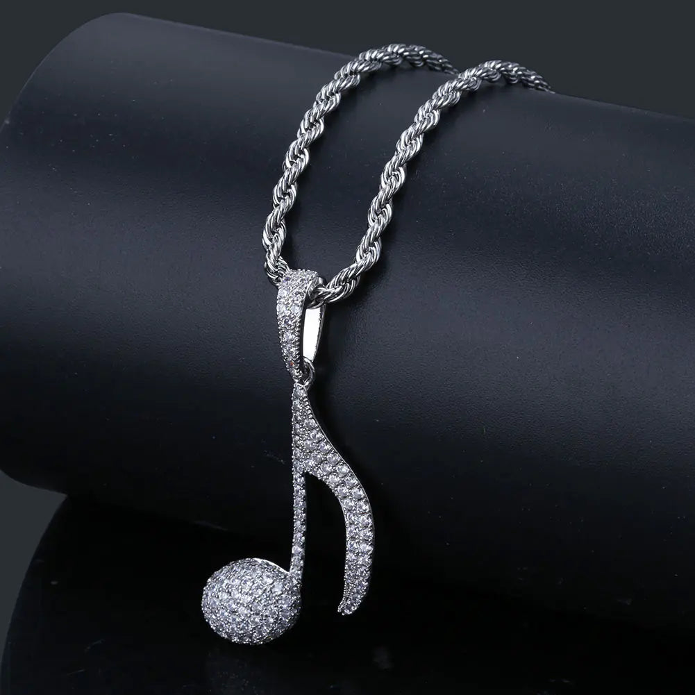 Key Note Pendant Necklace with CZ Stones