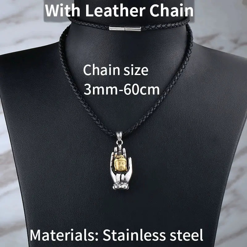 Buddha Head Necklace and Buddha Hand Pendant Necklace