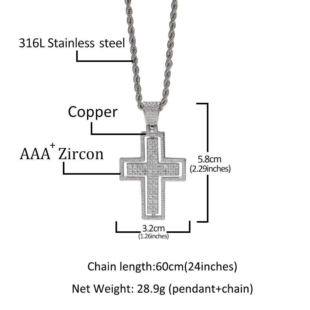 Rotating Double-Sided Cross Pendant Necklace