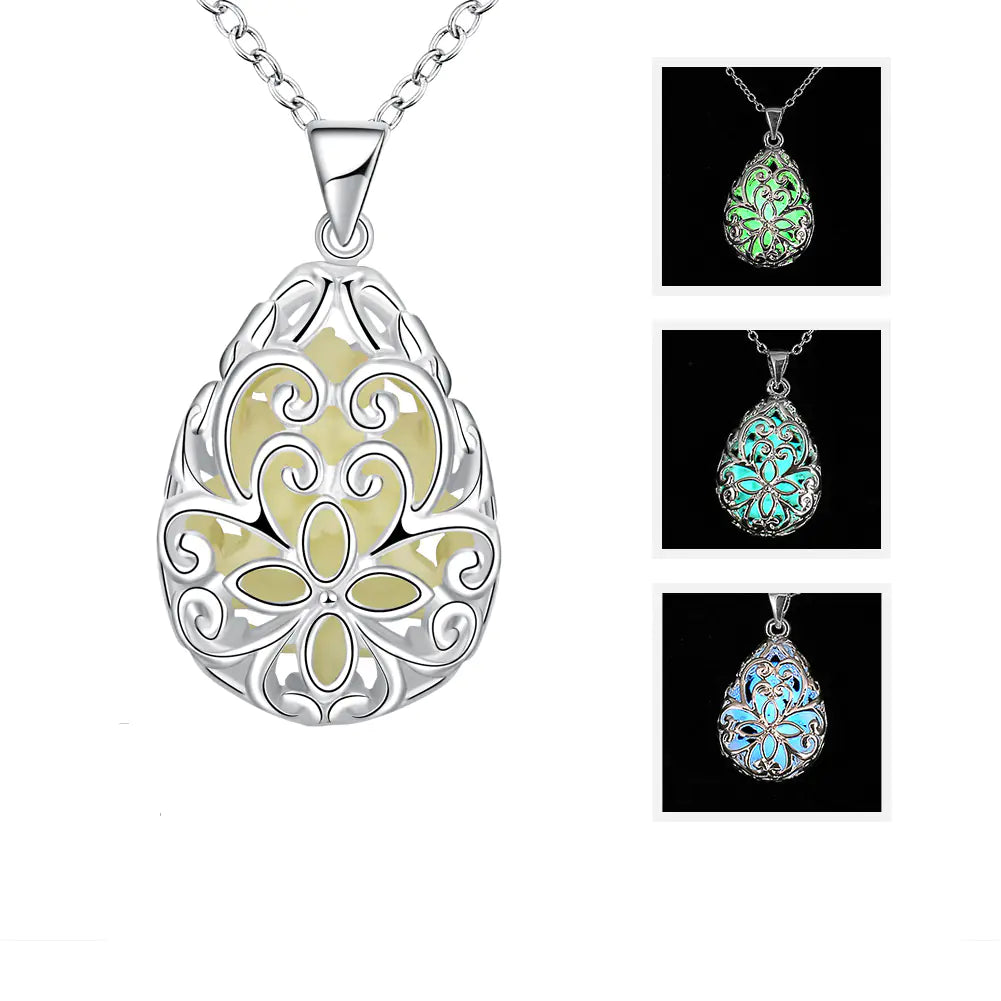 Fluorescent Jewelry Hollow Necklace with Drop Pendant