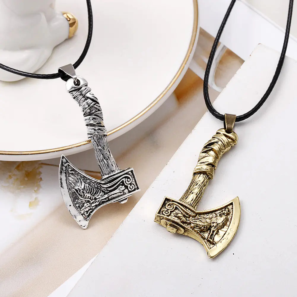 Viking Pirate Jewelry Celtic Wolf Raven Axe Pendant