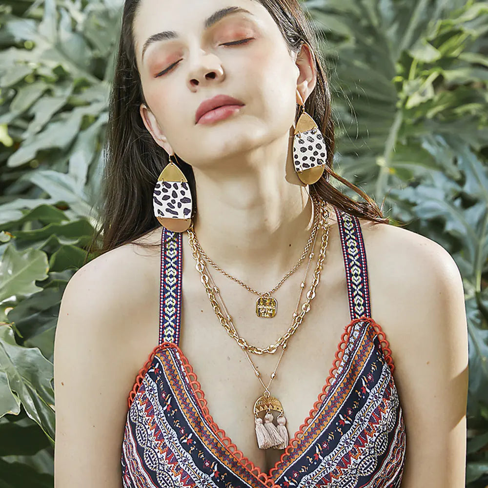 Bohemian Leopard Print Jewelry Set with Earrings and Necklace