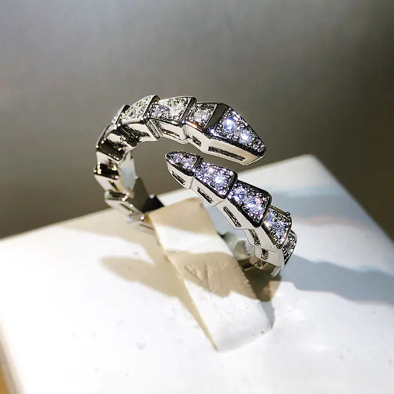 Geometric CZ Snake Ring: Gold, Platinum, Rose Gold