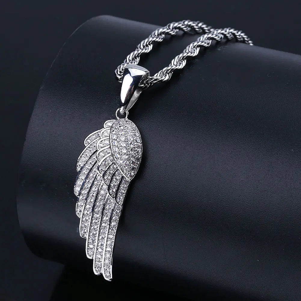 Men's Hip Hop Necklace with Feather Pendant and Zirconia