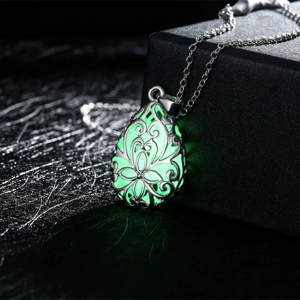 Fluorescent Jewelry Hollow Necklace with Drop Pendant