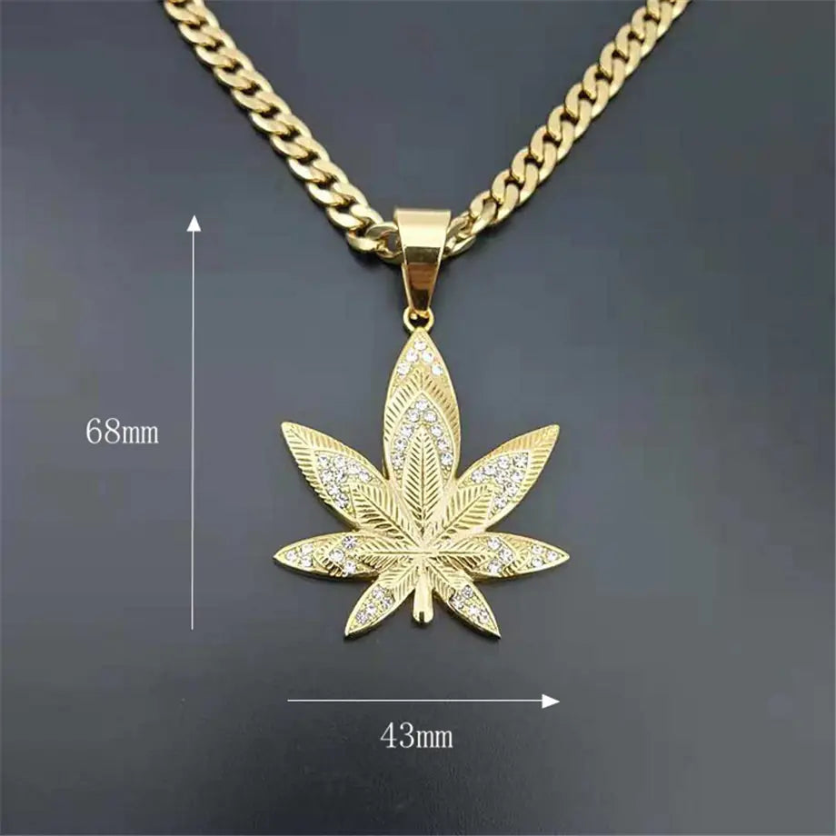 Gold Leaf Pendant Necklace with CZ Diamonds