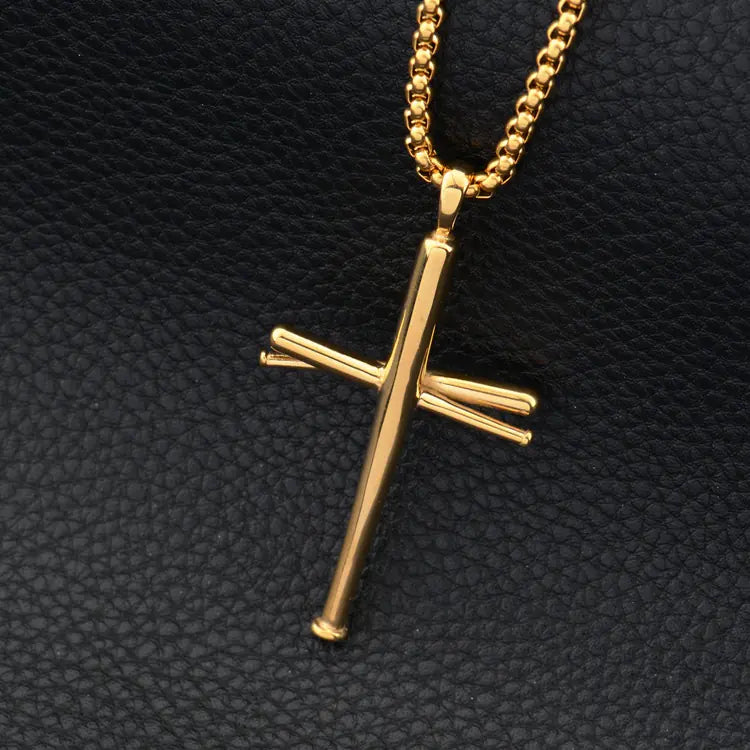 Goofan Hip Hop Baseball Bat Cross Necklace for Men & Women