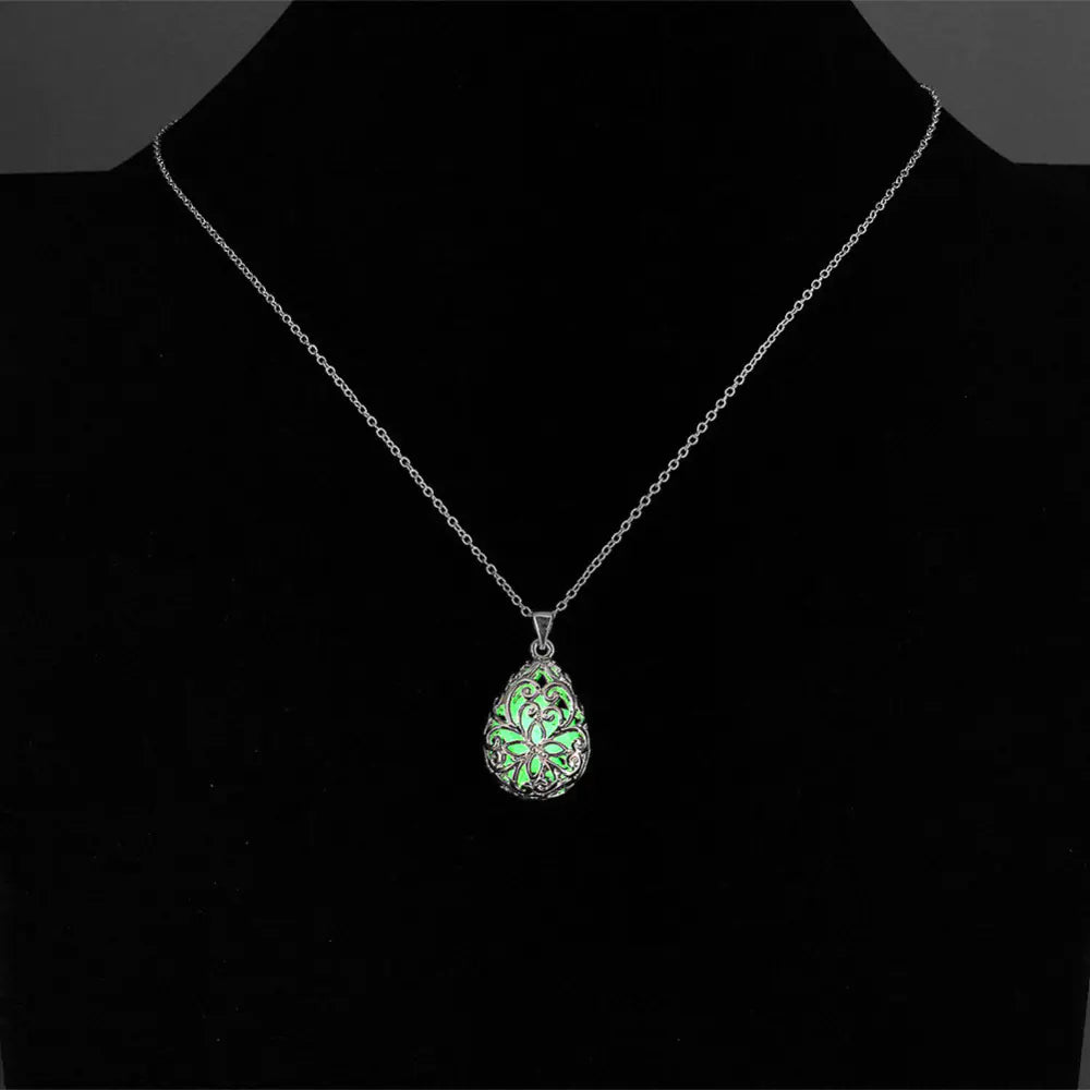 Fluorescent Jewelry Hollow Necklace with Drop Pendant