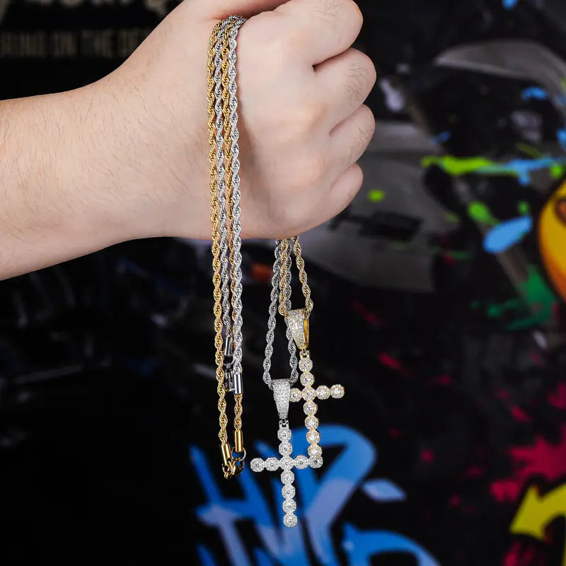 Retro Hip Hop Ice Sugar Cross Pendant Necklace for All