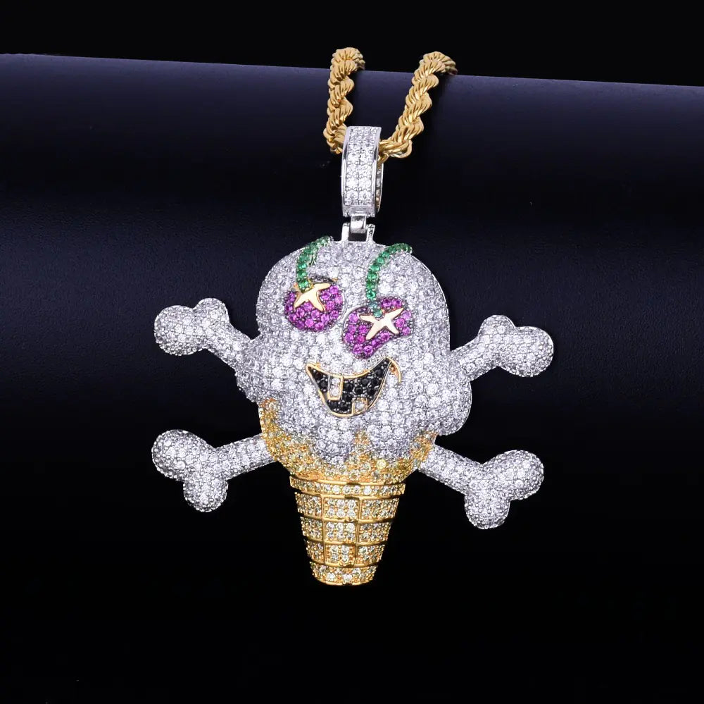 Skull Ice Cream Pendant Necklace with Zircon Jewelry