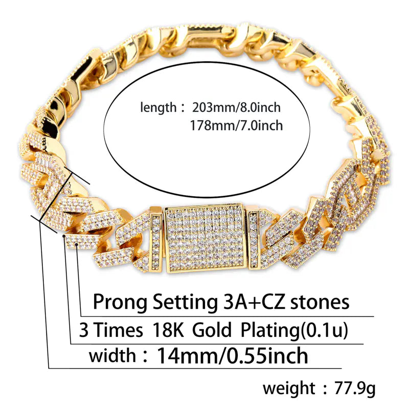 14mm Full Zircon Hip Hop Cuban Chain for Men