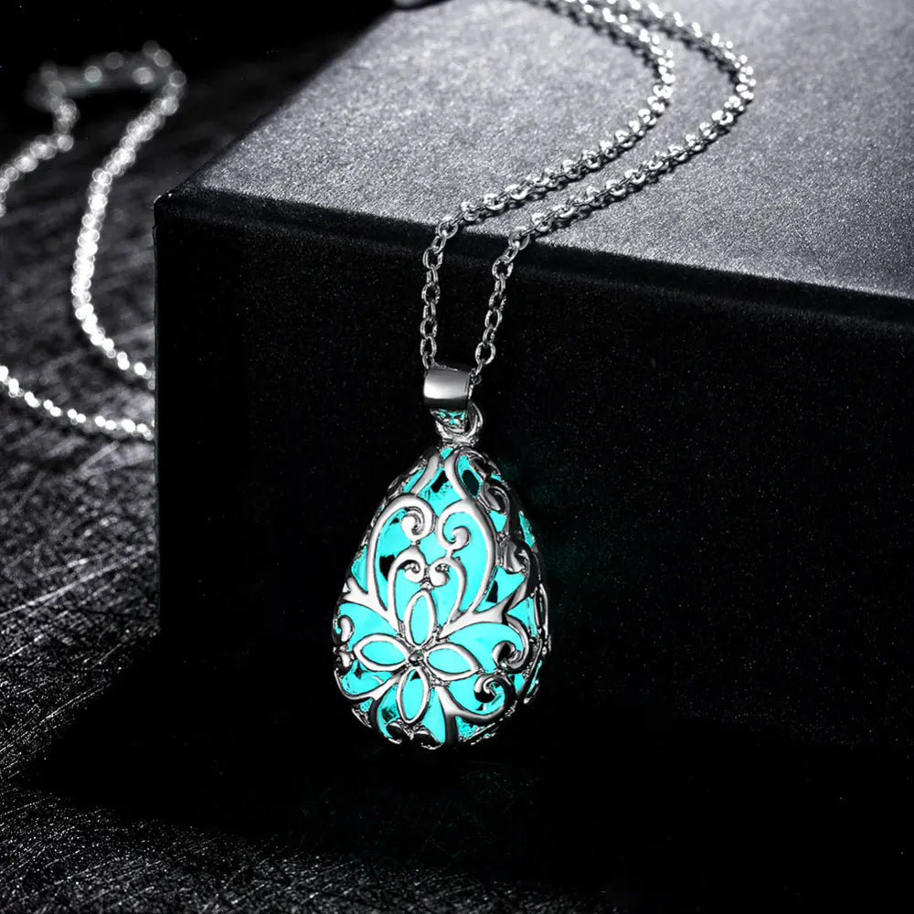 Fluorescent Jewelry Hollow Necklace with Drop Pendant