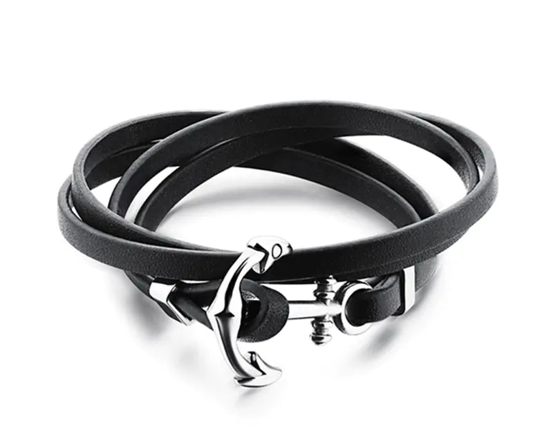 New Jewelry, Anchor Cross Men’s Leather Bracelet